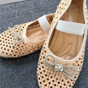 Lola + The Boys Peach Crystal Bow Dress Flats